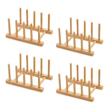 Imagem de Oyydecor Escorredor de pratos de bambu para balcão de cozinha e armário, prato/prato/tigela/copo/tábua de corte/organizador de tampa de panela para cozinha, sala de estar, estudo, armário de exibição