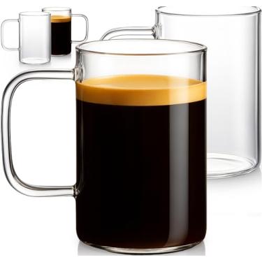 Imagem de Aquach Caneca de chá de café de vidro 530 ml Conjunto de 4, copo grande transparente com alça para bebidas quentes e frias, qualidade mais espessa