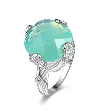 Imagem de Uloveido Anéis de noivado em forma de Asscher verde super grande para mulheres com pedra do mês de nascimento Y348, Metal Vidro, Zircônia cúbica