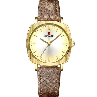 Imagem de Relógio De Quartzo Feminino Com Estampa Cobra Animal Print Pulseira De Couro Dourado