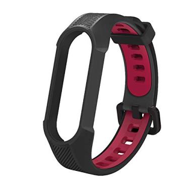 Imagem de Yuuol Pulseiras de silicone macio, pulseira esportiva ajustável para mulheres e homens (preto + vermelho), compatível com Xiaomi Mi Band 6/5, Amazfit Band 5