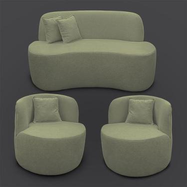 Imagem de Kit 2 Poltrona Com Sofá Curvo 2 Lugares Feijão Forma Orgânica 1,50 Bou