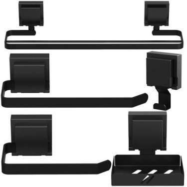 Imagem de Kit Acessórios De Banheiro Ventosa Preto 5 Peças Duplo U.Max - UNIDAS 