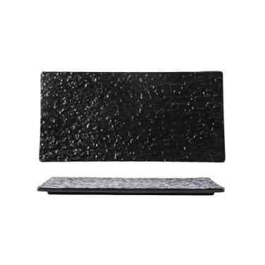 Imagem de Prato de cerâmica estilo ocidental com padrão de rocha retrô fosco requintado preto e branco -30 cm retangular preto plano