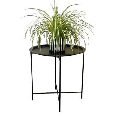 Imagem de Mesa de canto moderna para casa, bandeja removível, metal, preta, redonda, lateral de café, antiferrugem e à prova d'água, ao ar livre, interno, pátio, sofá moderno, 45 cm