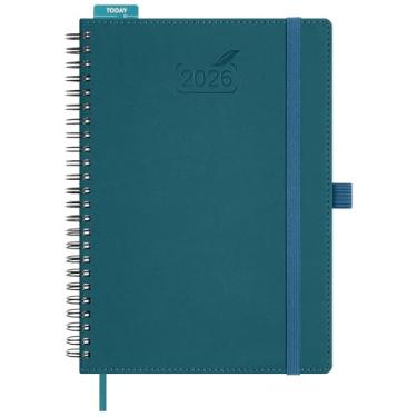 Imagem de BEZEND Agenda 2026 semanal e mensal, calendário de 14,7 cm x 21,6 cm com notas (26 de janeiro a dezembro) Marcação diária vertical com horário de hora em hora e aba mensal, espiral, capa mole de couro