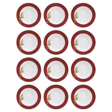 Imagem de Jogo com 12 Pratos Fundos Natalinos Ramo Azevinho 22,5cm Melamina (Mat