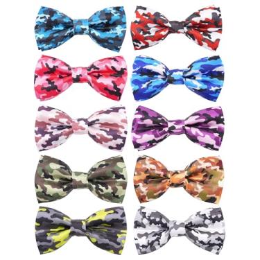 Imagem de PET SHOW Pacote com 10 gravatas borboleta camufladas para cães pequenos, acessórios para coleira deslizante, filhotes, gatos, gravatas borboleta coloridas para cães médios, laços, festas, férias