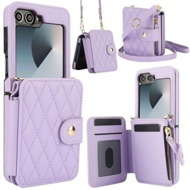Imagem de Capa de celular para Samsung Galaxy Z Flip 5 5G 2023 com bloqueio de RFID, carteira com zíper, alça transversal, cordão de ombro, suporte para cartão de crédito ZFlip5 Z5 G Flip5 ZFlip 5Z feminino