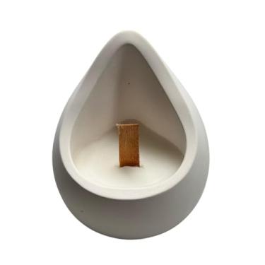 Imagem de Generic Castiçal de cerâmica branca moderna com vela perfumada de baunilha, pavio de madeira natural, em forma de coração, recipiente decorativo reutilizável (gota de chuva)