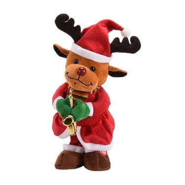Imagem de Fancyes Brinquedo de pelúcia elétrico, boneco de pelúcia, decoração de mesa de Natal, decoração de Natal animada para sala de estar, prateleira de escritório, Alce