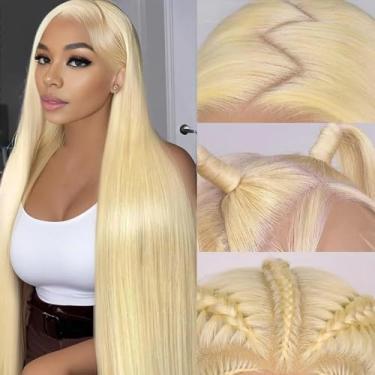 Imagem de Perucas de cabelo humano liso loiro 613, densidade 150%, cabelo humano brasileiro liso 33x10, pré-arrancadas com cabelo de bebê (peruca reta 66, 33x4)