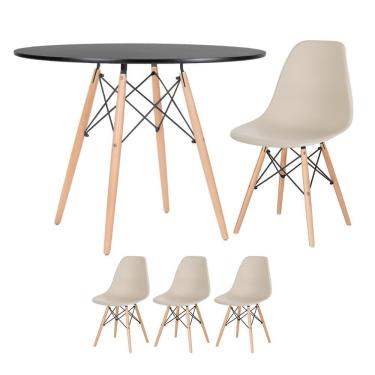 Imagem de Mesa Redonda Eames 100cm Preto + 3 Cadeiras Nude