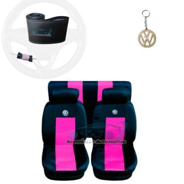 Imagem de capa banco carro couro rosa+capa volante p golf mk4 2003 - gj acessori