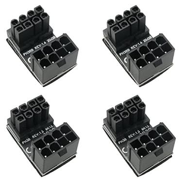 Imagem de WHYHKJ 4 peças GPU VGA PCIe 8 pinos macho 180 graus angular para adaptador de alimentação fêmea de 8 pinos para placa gráfica de desktop (2 peças tipo padrão + 2 peças tipo reverso), preto