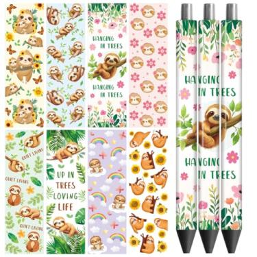 Imagem de Peacoblue Adesivo de transferência UV DTF preguiça - 48 peças à prova d'água impressão HD UV DTF caneta decalques adesivos para caneta lápis personalizada faça você mesmo artesanato decorativo