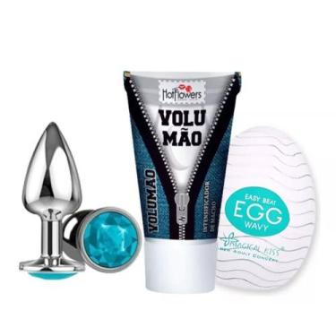 Imagem de Kit Plug Anal Dilatador P + Gel Excitante Masculino Volumão + Egg Mast