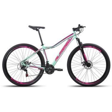Imagem de Bicicleta Aro 29 Feminina Alfameq Pandora 24v Câmbios Shimano Freios Hidráulicos Garfo com Suspensão - Verde/Rosa