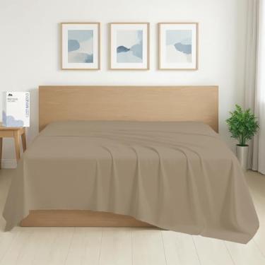 Imagem de Mayfair Linen Lençol de cima 100% algodão orgânico percal tamanho solteiro - 1 lençol de cima, cinza-acastanhado - roupa de cama nítida, fresca e forte, lençóis de cima para quem dorme quente, lençóis