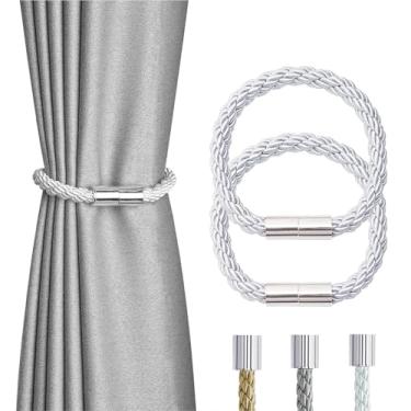 Imagem de LUMAI Kit 2 - Prendedor de Cortina Magnético com Ímã Forte, Corda Trançada e Acabamento Metálico Polido, Amarrador Decorativo para Cortinas Grossas ou Finas (Branco)