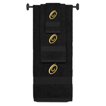 Imagem de Iniciais bordadas personalizadas A-Z - Toalha de banho de algodão felpudo personalizada, conjunto de toalha de mão e toalha de banho - Conjunto de toalhas pretas, letra Diana dourada com letra O