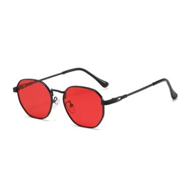 Imagem de HCPIHF Óculos de sol femininos retrô com armação pequena de metal, lentes degradê, UV400, masculino, punk (preto e vermelho)