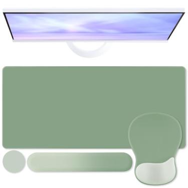 Imagem de Boutilon Conjunto de mouse pad, tapete de escrita de mesa com descanso de pulso, suporte ergonômico para o pulso, descanso de pulso de teclado, porta-copos para jogos, trabalho, casa, escritório