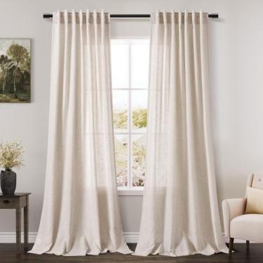 Imagem de Cortinas Nanspring, bege, linho, 213 cm de comprimento, sala de estar,