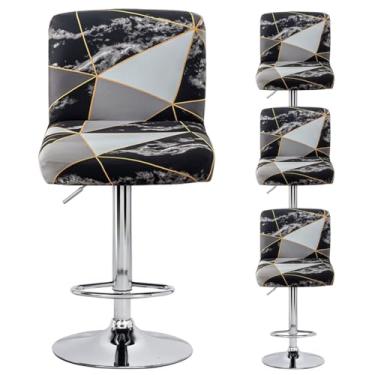 Imagem de Levoberg Conjunto de 4 capas de banco de bar impressas sem braços giratórias com costas elásticas quadradas bancadas de altura para bancos de bar com encosto médio e baixo para cozinha, sala de jantar