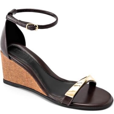 Imagem de Sandália Feminina Lumiss Anabela Bico Redondo Juta Enfeite Metalizado marrom35