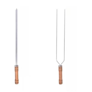 Imagem de Conjuntos De Garfos Para Churrasco Com Duas Pontas E Uma Ponta, Espeto Churrasco 40cm,50cm,60cm,Com Cabos De Madeira (40Cm)