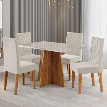 Imagem de Mesa de Jantar 4 Lugares Antonella com Vidro Marrom/Off White/Veludo Pastel - Viero Móveis