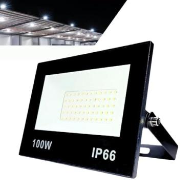 Imagem de Refletor LED Holofote 100W Branco Frio 6500K - IP66 à Prova d’Água Econômico para Jardim, Fachada e Quintal Premium