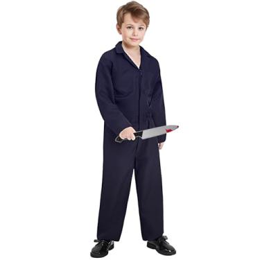 Imagem de Alaiyaky Costume for Kids, Halloween Cosplay Jumpsuit Costume Coveralls for Boys with Knife Props (Blue - Kids, 8-10Y (120cm))
