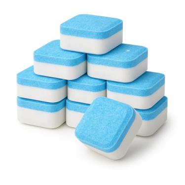 Imagem de Kit 10 Pastilhas Efervescentes para Limpeza de Máquina de Lavar – Limpeza Profunda Antibacteriana, Remove Mau Cheiro e Resíduos – Fácil de Usar – Compatível com Tampa Frontal e Superior