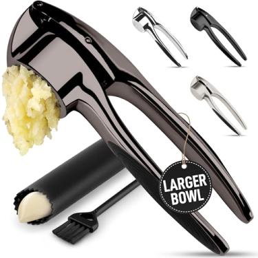 Imagem de Espremedor de alho premium ZK - Descascador e pincel de silicone - Grande - Cinza escuro