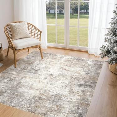 Imagem de UERMEI Tapetes quadrados: Tapete abstrato moderno neutro lavável 12 x 12 cm para sala de estar quarto - Tapete macio com suporte antiderrapante para cozinha, berçário, dormitórios, casa de fazenda