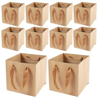 Imagem de Sacos de papel Kraft com alças, sacos de presente quadrados dobráveis, sacolas de lembrancinhas de festa de casamento, sacolas de embalagem de negócios de varejo, sacola de compras resistente, 2 sacos