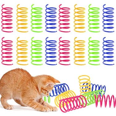 Imagem de YLMFTNU 16 peças de brinquedos de mola para gatos, brinquedo colorido para gatos, brinquedo de mola espiral de plástico, brinquedo interativo para gatos, brinquedo criativo de atividade para gatos