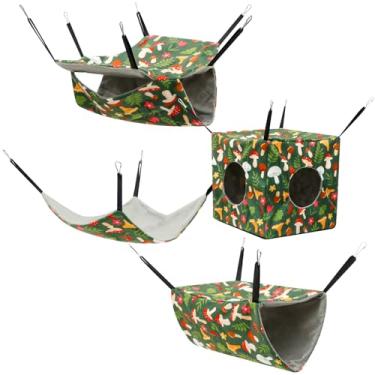 Imagem de 4 peças de rede de porquinho-da-índia para hamster, cama quente, casa de açúcar, gaiola, acessórios, brinquedos macios para pendurar na cama para furão de chinchila, esquilo, brincar de dormir (estilo