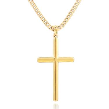 Imagem de WanLike Colar de cruz minimalista de aço inoxidável para homens - Colar de cruz preta em ouro prateado - Joias religiosas de fé cristã em corrente de 61 cm, Medium, Aço inoxidável, Sem Pedra Preciosa