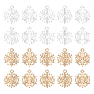 Imagem de PATIKIL Pingente de floco de neve, pingente de estrela de floco de neve de Natal de liga de inverno para fazer joias, faça você mesmo, colar, pulseira, brinco-50 peças (ouro rosa/prata brilhante)