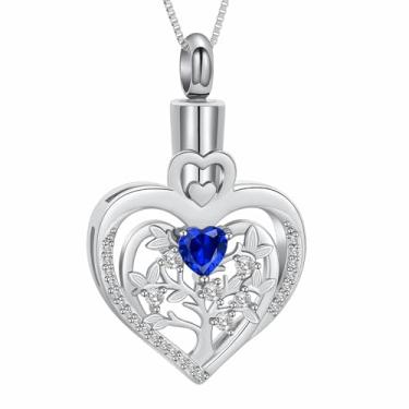 Imagem de AIWENXI Árvore da Vida Joias de Cremação para Cinzas Holoow Coração Memorial Urna Colares Aço Inoxidável Coração Pedra Pedra do Nascimento Pingente de Cinzas Joias Lembranças, Aço inoxidável, Sem