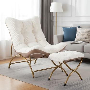 Imagem de Welnow Cadeira de destaque moderna com otomano, sofá reclinável estofado confortável, almofada grossa, cadeira de leitura preguiçosa grande com apoio para os pés para sala de estar, quarto