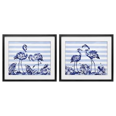 Imagem de Stupell Industries Conjunto de 2 peças com estampa emoldurada preta de flamingos e listras pinceladas, design de Paul Brent, 33 x 40 cm