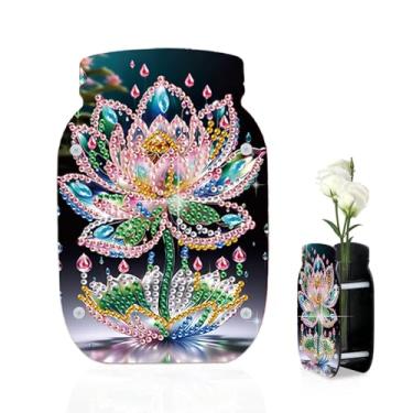 Imagem de Antor Kit de vaso de pintura de diamante acrílico - padrão de flor de lótus, suporte de flor de arte de diamante 5D DIY para adultos, arte de cristal brilhante para sala de estar, escritório e