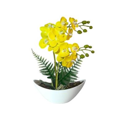 Imagem de Plantas Artificiais Decorativas, Arranjo De Orquídea Artificial Toque Natural Luxo Decoração(Amarela)