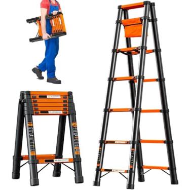Imagem de Escada telescópica xixi-home 1,8 m Escada de extensão de alumínio com pés antiderrapantes, escadas telescópicas para se mover, portátil, leve e dobrável para casa, trabalho (aço carbono - 2 m)