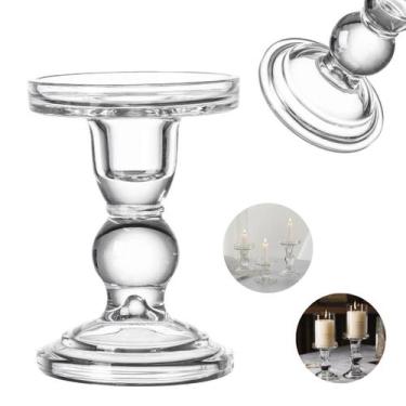 Imagem de Castiçal de Vidro Porta Vela Enfeite Decoração Mesa Elegante Suporte T