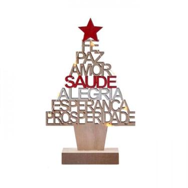 Imagem de Árvore De Natal Luzes Madeira Desejos Fé Paz Amor Saúde